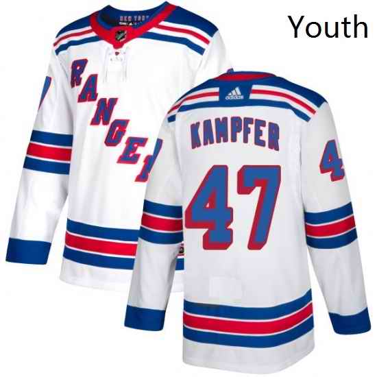 Youth Adidas New York Rangers 47 Steven Kampfer Authentic White Away NHL Jersey